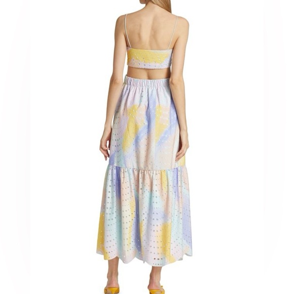 $595 NWT ML Monique Lhuillier Poplin Eyelet Cut Out Midi Dress Sz 4 - Picture 2 of 13